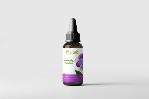 روغن گیاهی بنفشه در ظرف قطره چکان شیشه ای قهوه ای