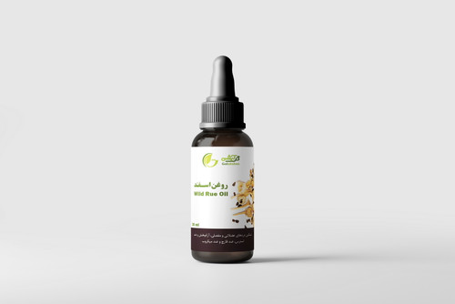 روغن اسفند در ظرف قطره چکان شیشه ای قهوه ای