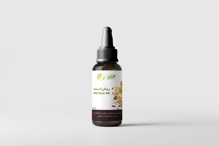 روغن اسفند در ظرف قطره چکان شیشه ای قهوه ای