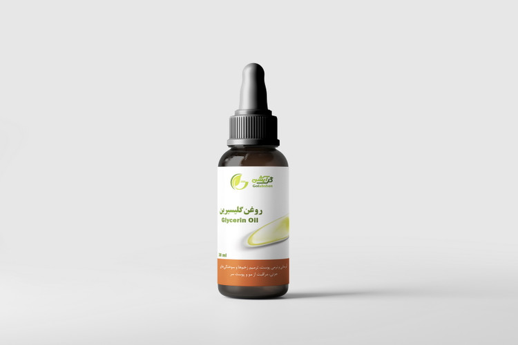 روغن گلیسیرین در ظرف قطره چکان شیشه ای قهوه ای