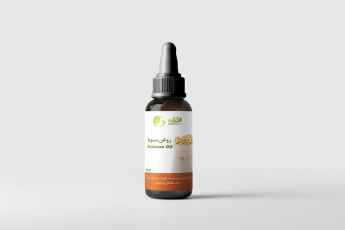 روغن سویا در ظرف قطره چکان شیشه ای قهوه ای