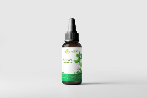 روغن گزنه در ظرف قطره چکان شیشه ای قهوه ای